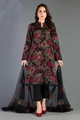 Embroided Bareeze Lawn dress with embroidered chiffon dupatta 3PC qn2010
