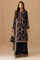 QN1101-Jazmin Velvet Winter Embroidered 3 Piece Dress With Organza embroidered Dopata