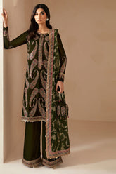 QN1106 Winter jazmin Embroidered Velvet Dress With Organza embroidered Dopata