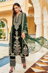 Winter Embroidered Velvet Dress With Organza embroidered Dopata QN1270