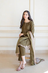 QN612-Winter 3PC Unstitched Dhanak Suit with Embroidered