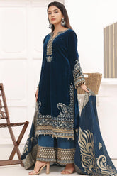 QN1112 -WINTER Velvet Embroidered with Printed organza duppatta Winter Collection