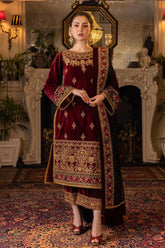 QN556 Velvet Winter Embroidered 3PC Unstitched Dress With Embroidered Dupatta