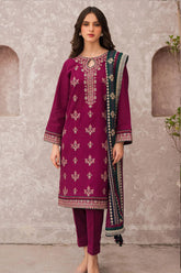 QN619-jazmin Winter 3PC Dhanak Embroidered suit with Printed Shawll