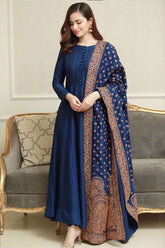 QN408- WINTER Linen Suit with Heavy Embroidered Linen Shawl