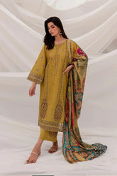 QN940-WINTER 3PC Dhanak Embroidered suit with Printed Shawll