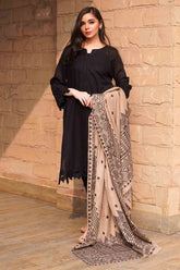 QN557-3PC Dhanak Winter Embroidered suit with Printed Shawll