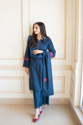 QN615-Asling Winter 3PC Dhanak suit with Embroidered Shawll