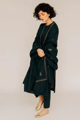 QN566-Winter 3PC Unstitched Embroidered Suit with Embroidered Shawll