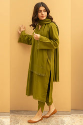QN564-Winter 3PC Dhanak Embroidered Suit with Dhanak Embroidered Shawll