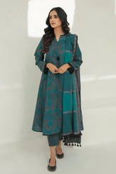 QN1221- Winter 3PC Unstitched karndi wool Digital Printed Suit