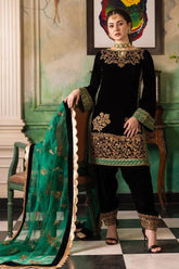 QN551 Velvet Winter Embroidered 3PC Unstitched With embroidered Dupatta