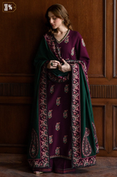 QN1236 Winter BATIK-3PC DHANAK EMBROIDERED SHIRT WITH DHANAK EMBROIDERED SHAWL AND TROUSER-BIC- Regular price 5999