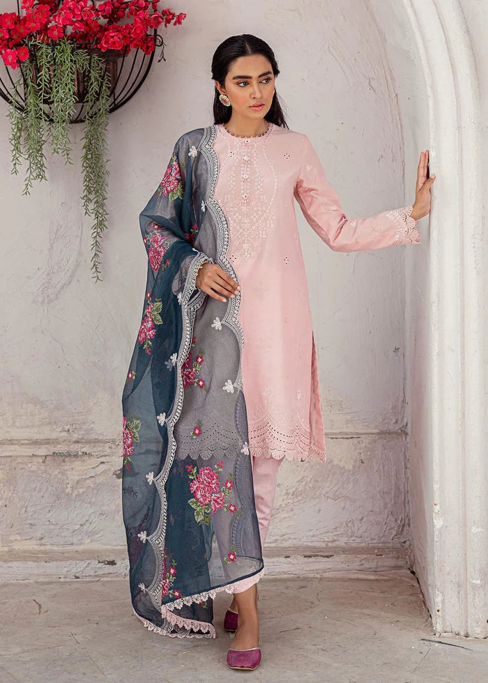 QN134-CROSS STICH Summer EMBROIDERED LAWN 3PC WITH EMBROIDERED ORGANZA DUPATTA - Qirat Noman