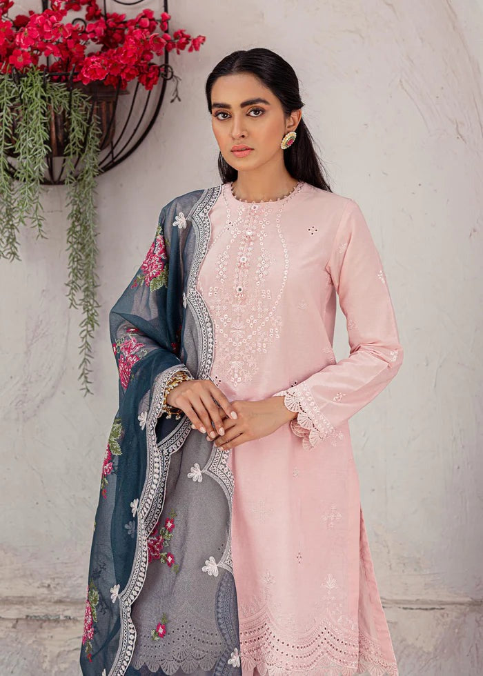 QN134-CROSS STICH Summer EMBROIDERED LAWN 3PC WITH EMBROIDERED ORGANZA DUPATTA - Qirat Noman