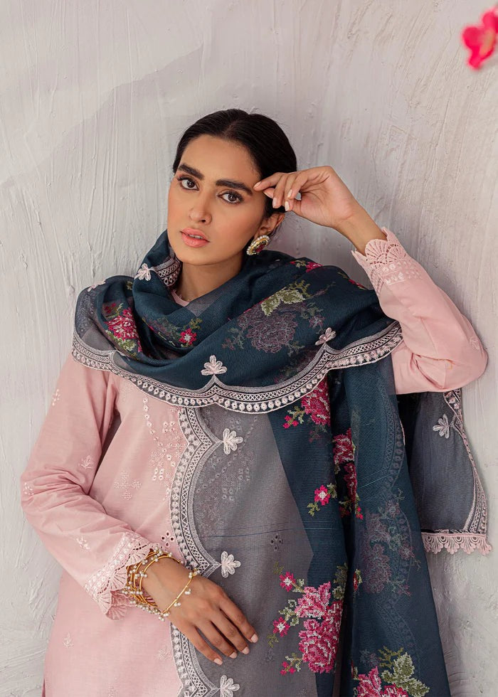 QN134-CROSS STICH Summer EMBROIDERED LAWN 3PC WITH EMBROIDERED ORGANZA DUPATTA - Qirat Noman