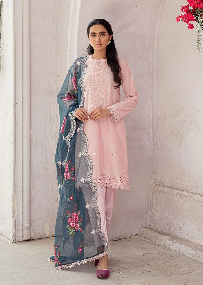 QN134-CROSS STICH Summer EMBROIDERED LAWN 3PC WITH EMBROIDERED ORGANZA DUPATTA - Qirat Noman