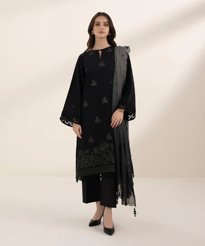 QN754-SUMMER 3PC Lawn Embroidered Shirt With Monar Embroidered Dupatta - Qirat Noman