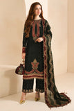 QN1102- Jazmin Velvet Winter Embroidered 3 Piece Dress With Organza Printed Dopata
