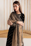 QN1114-Velvet Winter Embroidered 3 Piece Dress With Organza embroidered Dopata