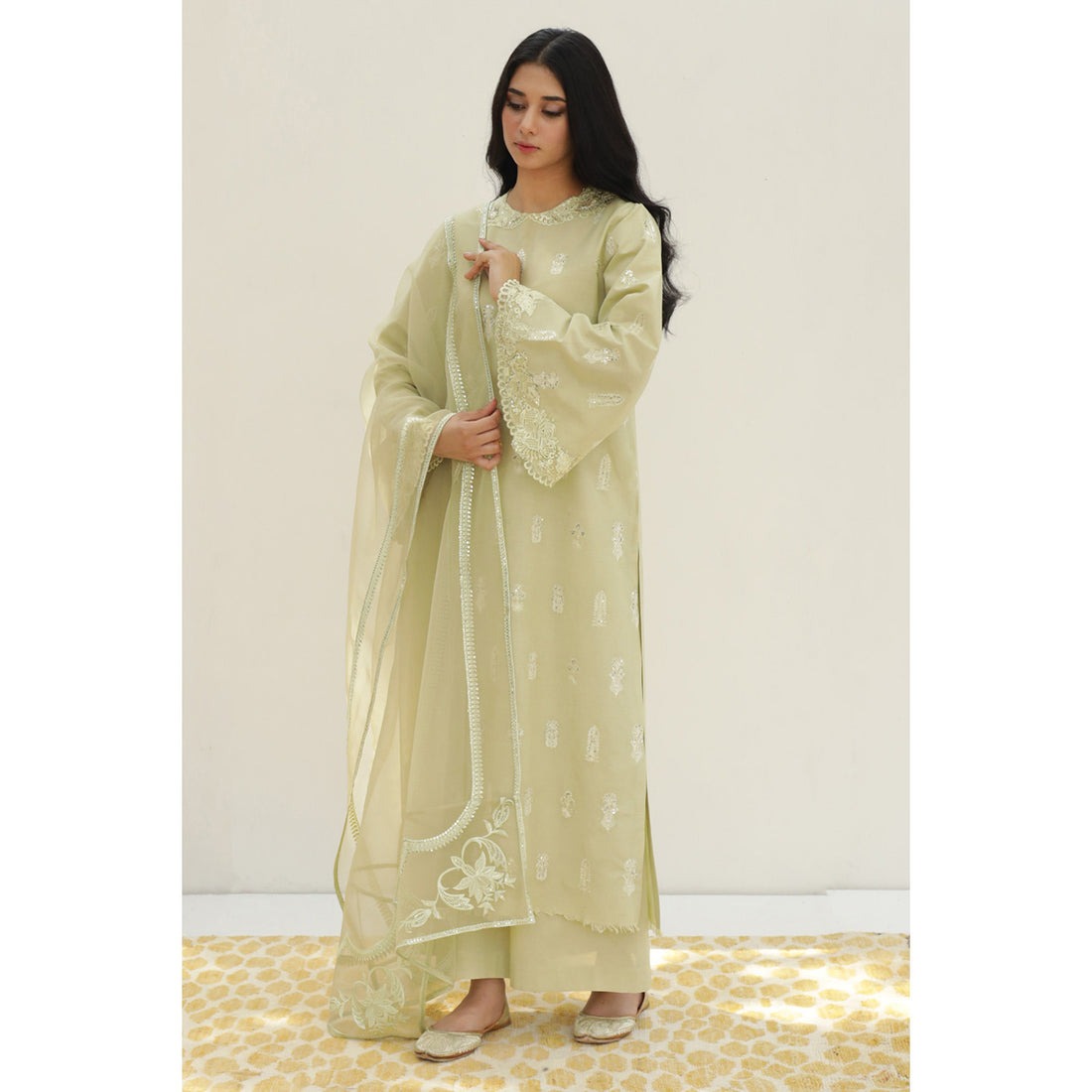 QN783-SUMMER 3PC Lawn Embroidered Shirt With Organza Embroidered Dupatta - Qirat Noman