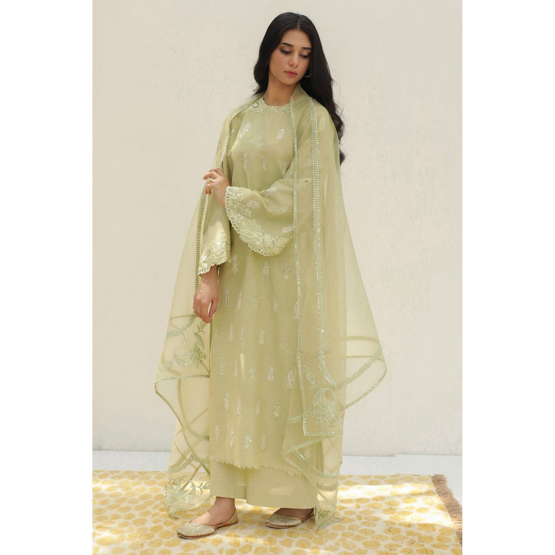 QN783-SUMMER 3PC Lawn Embroidered Shirt With Organza Embroidered Dupatta - Qirat Noman