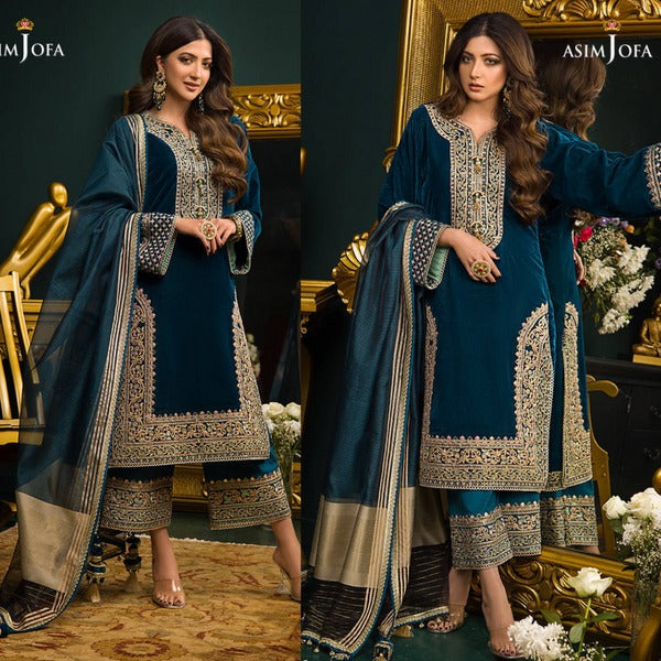 QN414 WINTER Heavy Embroidered Velvet Dress with Silk Trouser - Qirat Noman