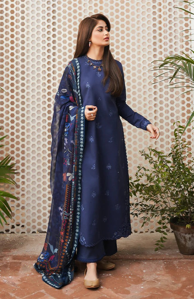 QN760-SUMMER - 3PC Lawn Heavy Embroidered Shirt With Monar Printed Dupatta - Qirat Noman