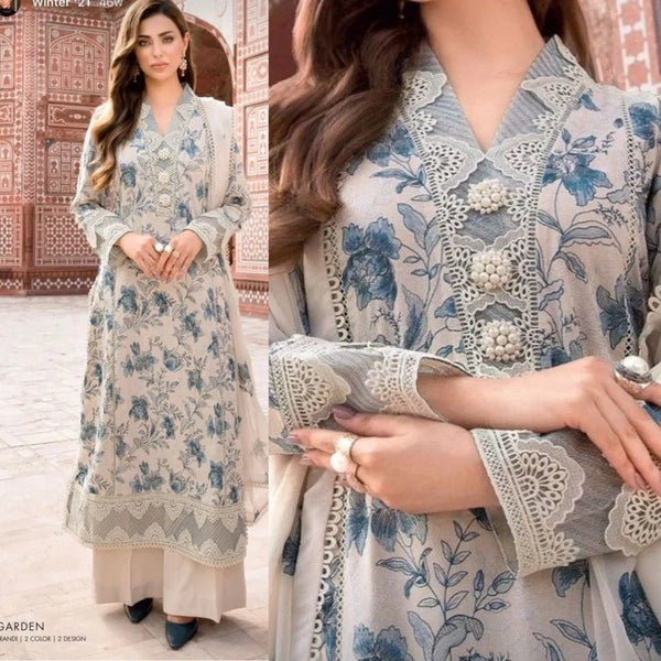 QN729 Bareeze Embroidered Summer 3pc lawn dress with embroidered chiffon dupatta - Qirat Noman