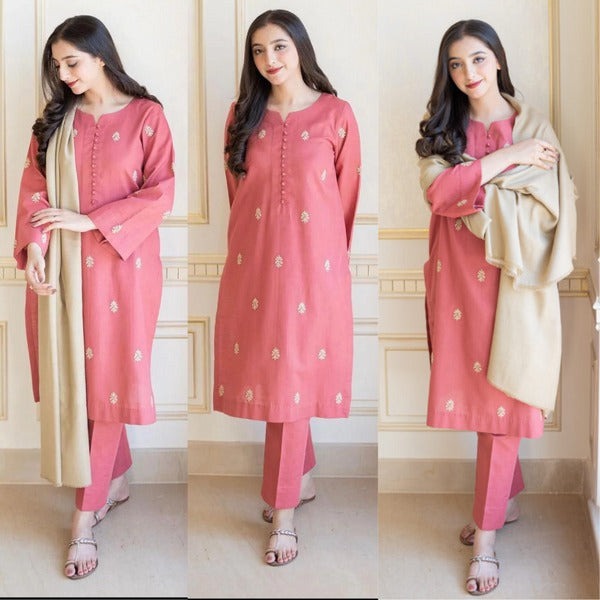 QN611 WINTER 3PC Dhanak suit with Dhanak Shawll - Qirat Noman