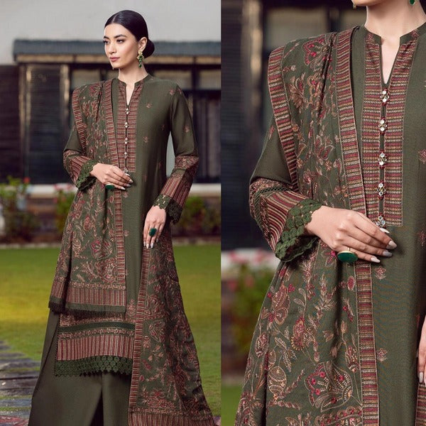 QN415 WINTER Embroidered Dhanak Suit with Heavy Embroidered Dhanak Shawl - Qirat Noman