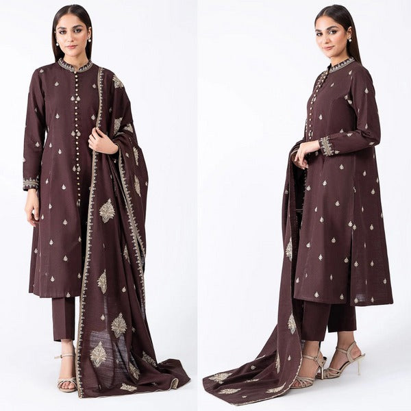 QN604 WINTER 3Pc Embroidered Dhanak Suit with Heavy Embroidered Dhanak Shawll - Qirat Noman