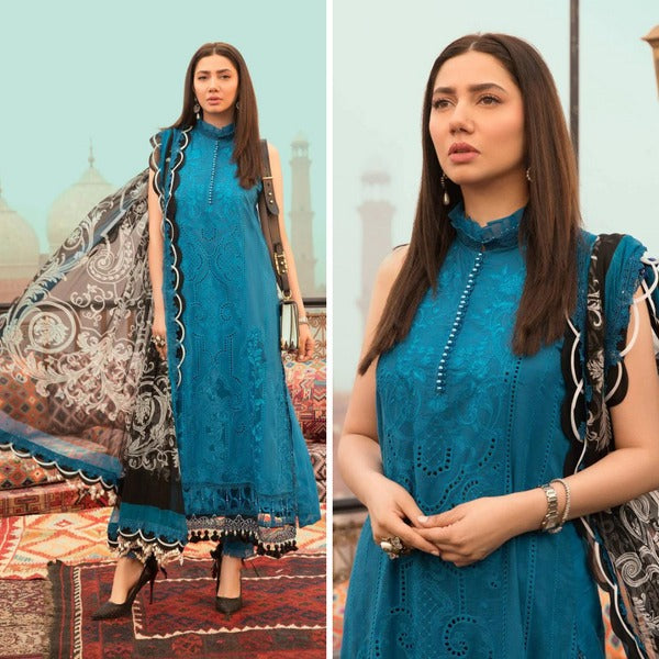 QN736 Summer 3PC Lawn Embroidered Shirt With Organza Printed Dupatta - Qirat Noman