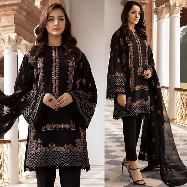 QN020 BAREEZE 3PC Summer LAWN EMBROIDERED DRESS WITH CHIFFON EMBROIDERED DUPATTA - Qirat Noman