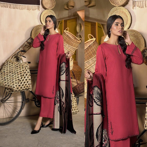 QN813 Winter Nishat Linen Plain three piece With Printed Karandi Shawll - Qirat Noman