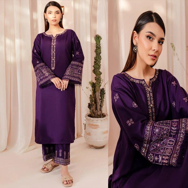 QN802 Winter 2PCs Dhanak Embroidered Dress With Dhanak Trouser - Qirat Noman