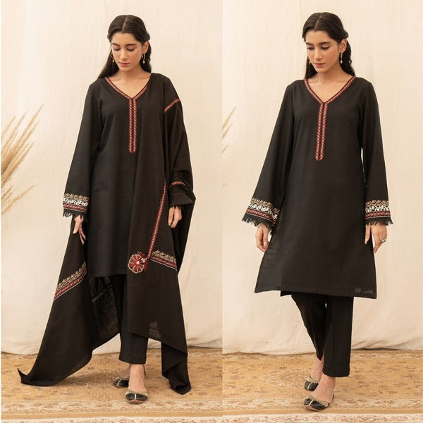 QN606 WINTER 3PC Embroidered Dhanak suit with Dhannak Shawll - Qirat Noman