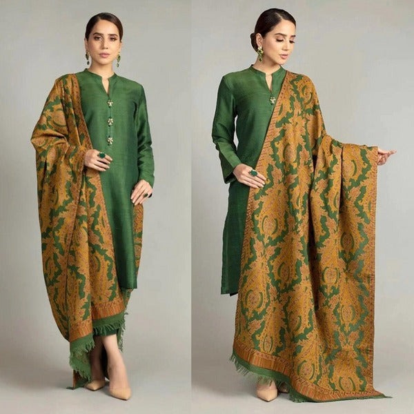 QN540 WINTER 3 Piece Dhanak Suit with digital printed wool shawll - Qirat Noman