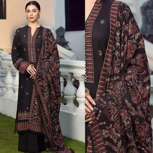 QN420 Winter Embroidered Dhanak Suit with Heavy Embroidered Dhanak Shawl - Qirat Noman