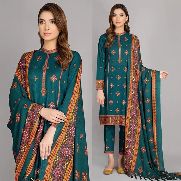 QN527 WINTER Kayseria 3Pc Linen Winter Collection Heavy Embroidered Suit - Qirat Noman