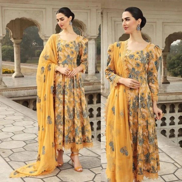 QN006 Bareeze Embroided Summer 3pc lawn dress with embroidered chiffon dupatta - Qirat Noman