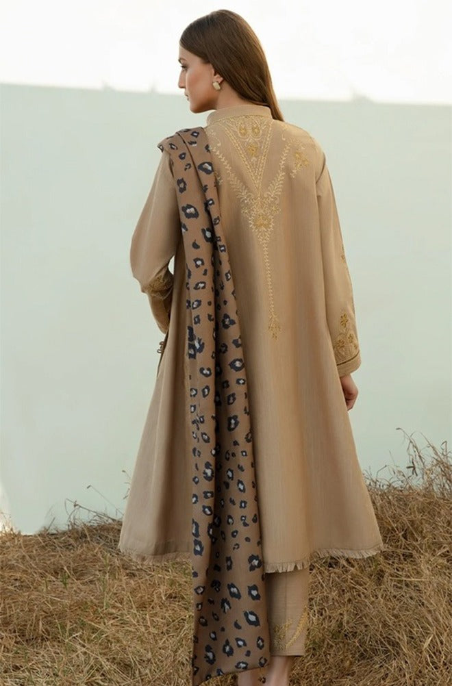 QN805 Winter 3PC Dhannak Embroidered suit with Printed Shawll - Qirat Noman