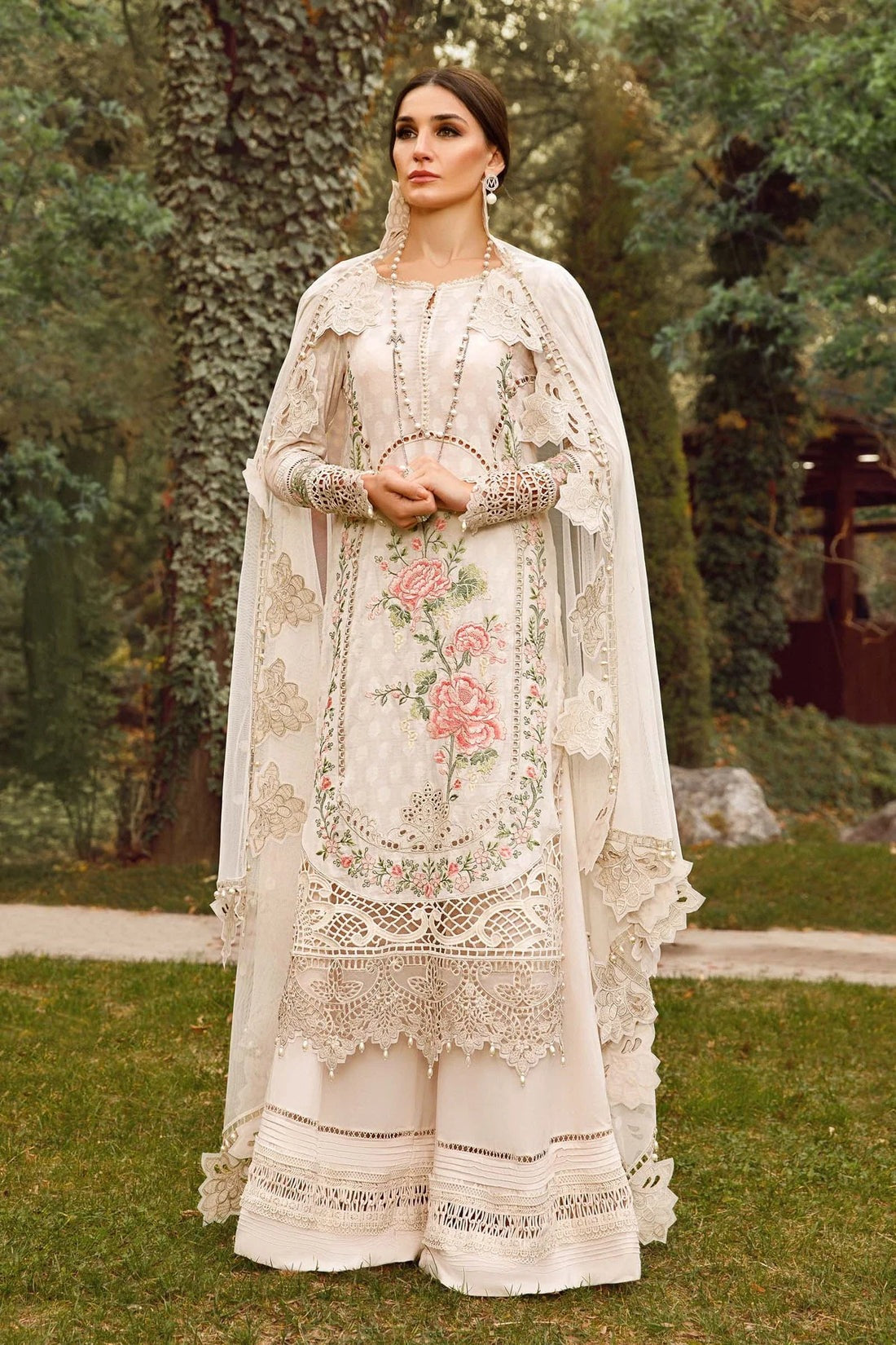 QN-202-3PC Summer Lawn Heavy Embroidered Sequence Work With Organza Embroidered Dupatta - Qirat Noman