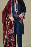 QN416-WINTER 3PC Unstitched Linen Embroidered suit with Printed Shawll