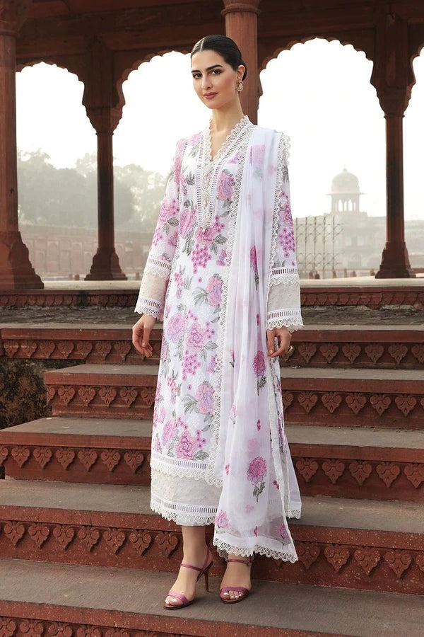 QN019 Bareeze Embroided 3pc Summer lawn dress with embroidered chiffon dupatta - Qirat Noman