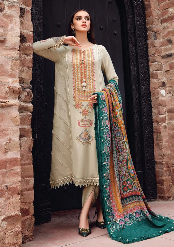 QN539 WINTER 3PC Dhannak Embroidered suit with Printed Shawll - Qirat Noman