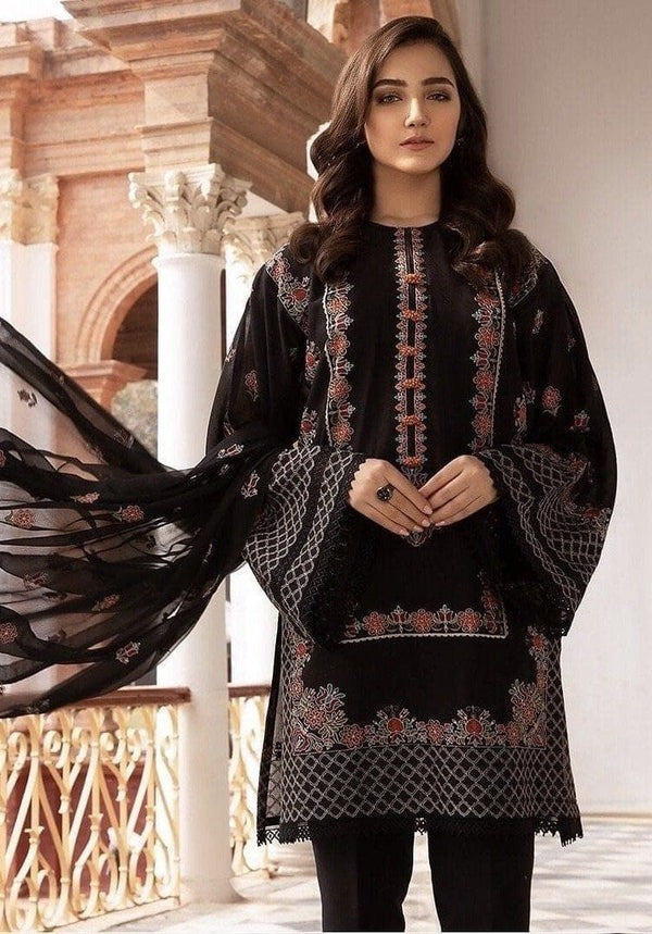 QN020 BAREEZE 3PC Summer LAWN EMBROIDERED DRESS WITH CHIFFON EMBROIDERED DUPATTA - Qirat Noman