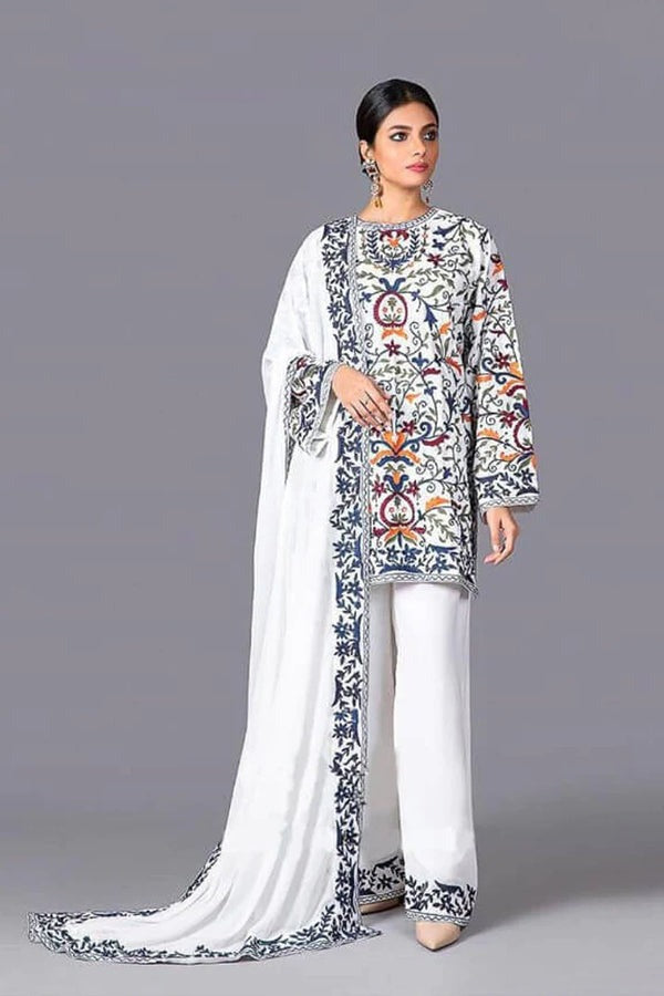 QN208 Embroidered Summer 3pc Lawn dress with embroidered Chifoon Dupatta - Qirat Noman