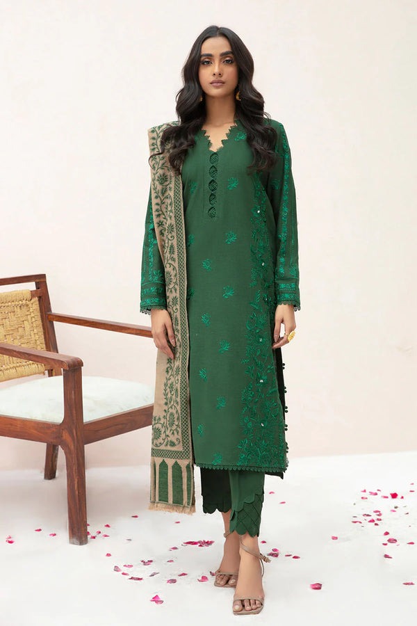 QN553 3PC Winter Dhannak Embroidered suit with Printed Shawll - Qirat Noman