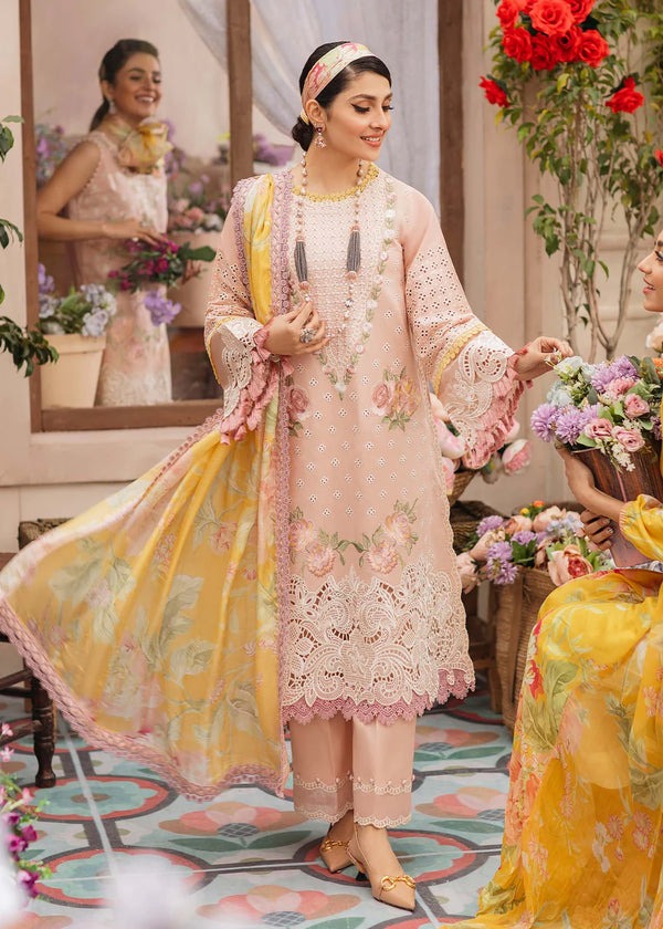 QN079 MUSHQ 3PC Summer EMBROIDERED LAWN SUIT WITH PRINTED SILK DUPATTA - Qirat Noman